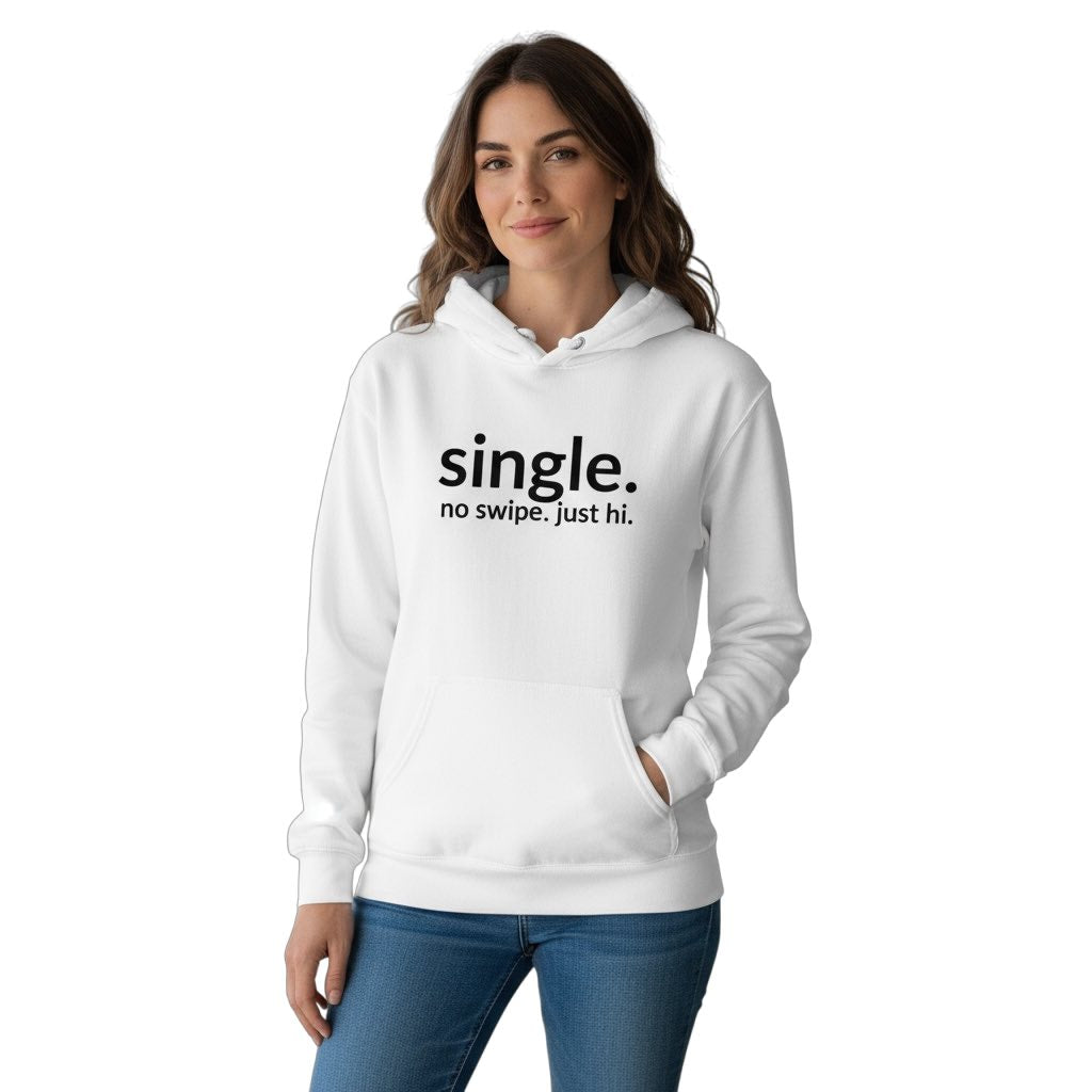 single. hoodie | white | soft lowercase design