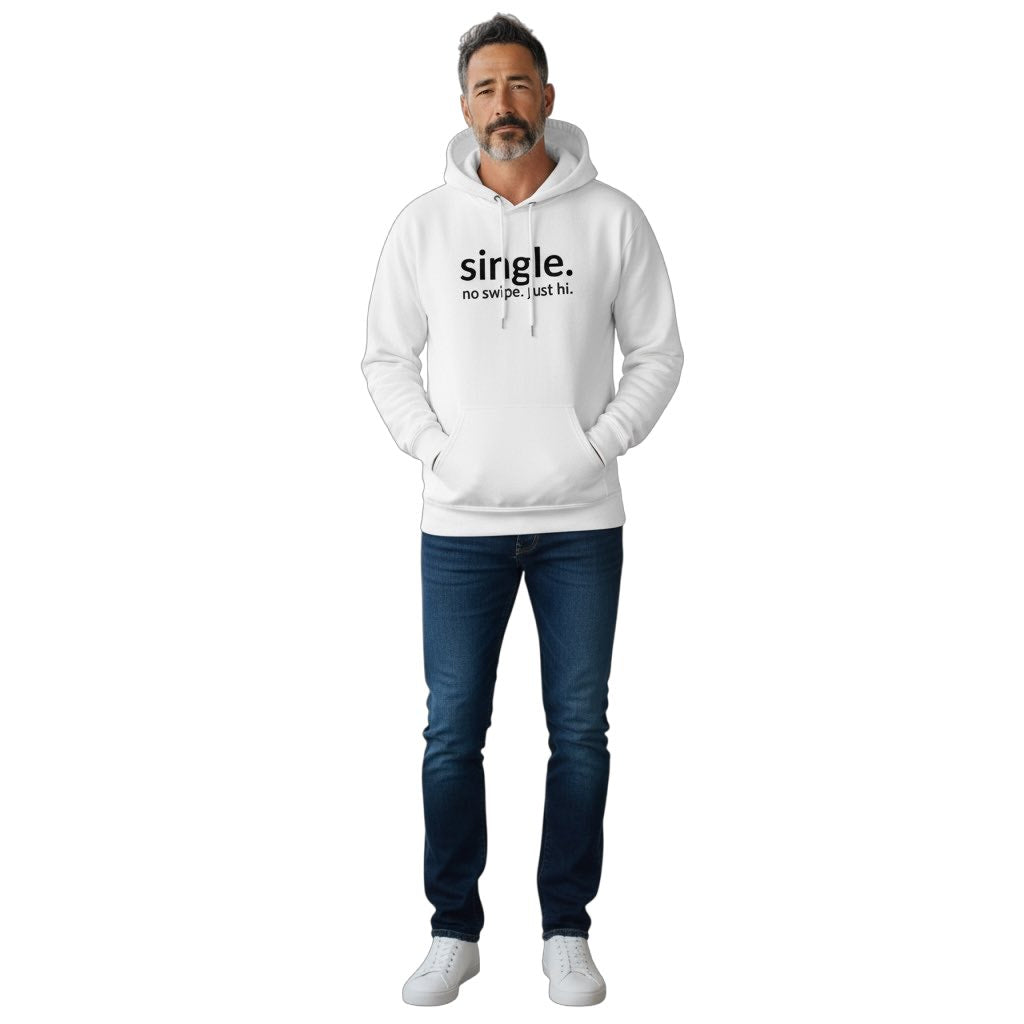 single. hoodie | white | soft lowercase design