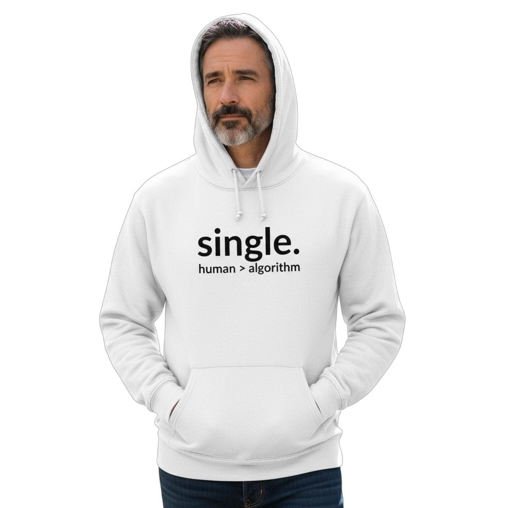 single. hoodie | white | soft lowercase design