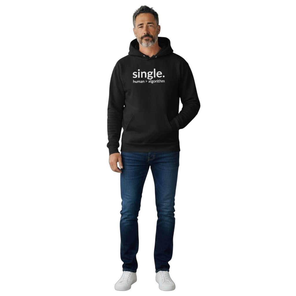 single. hoodie | black | soft lowercase design