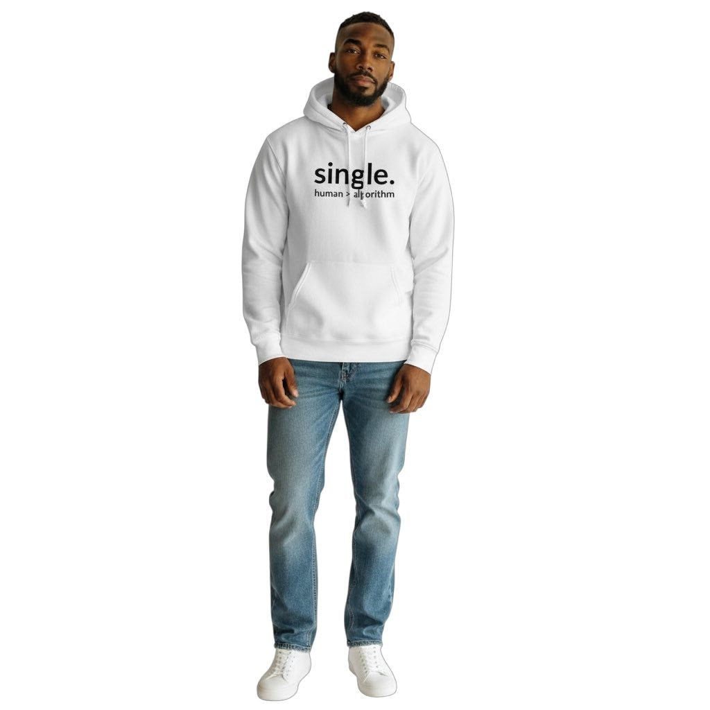 single. hoodie | white | soft lowercase design