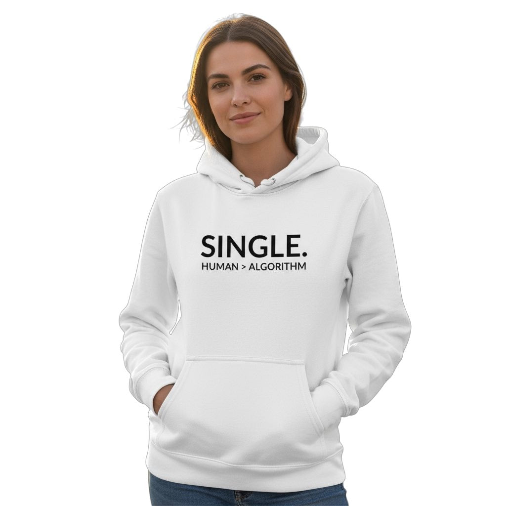 single. hoodie | white | bold uppercase design
