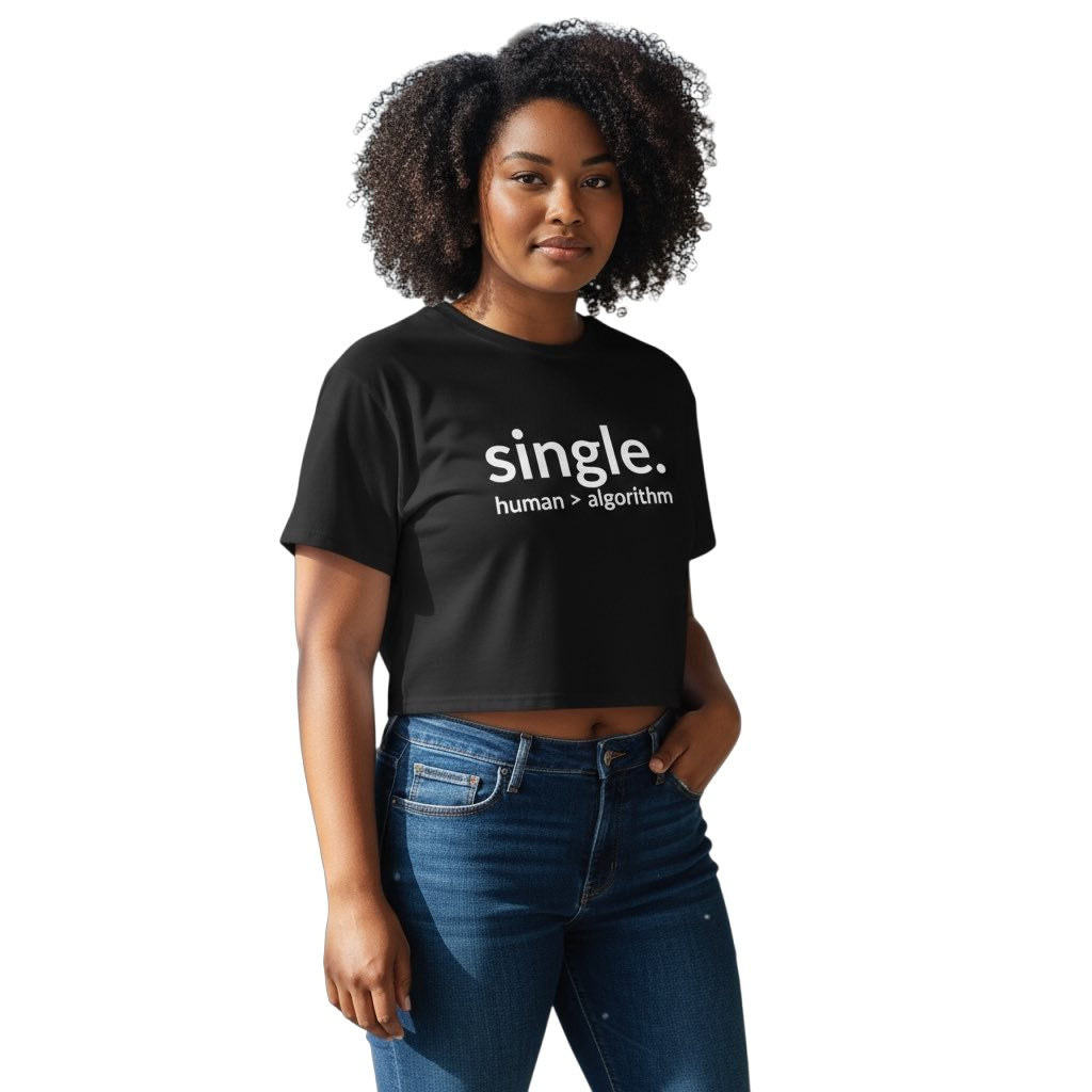 single. cropped t-shirt | black | soft lowercase design