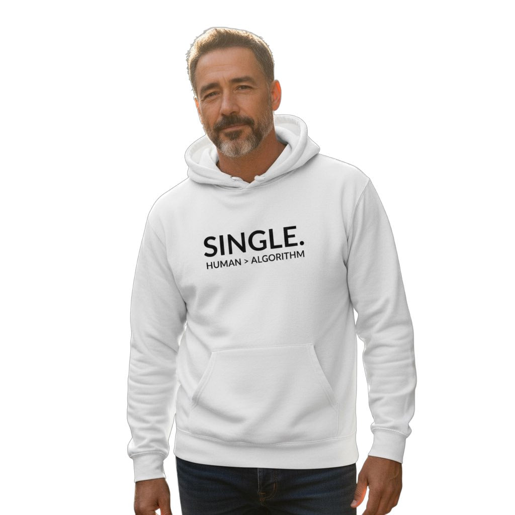 single. hoodie | white | bold uppercase design