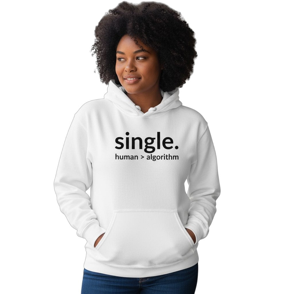 single. hoodie | white | soft lowercase design