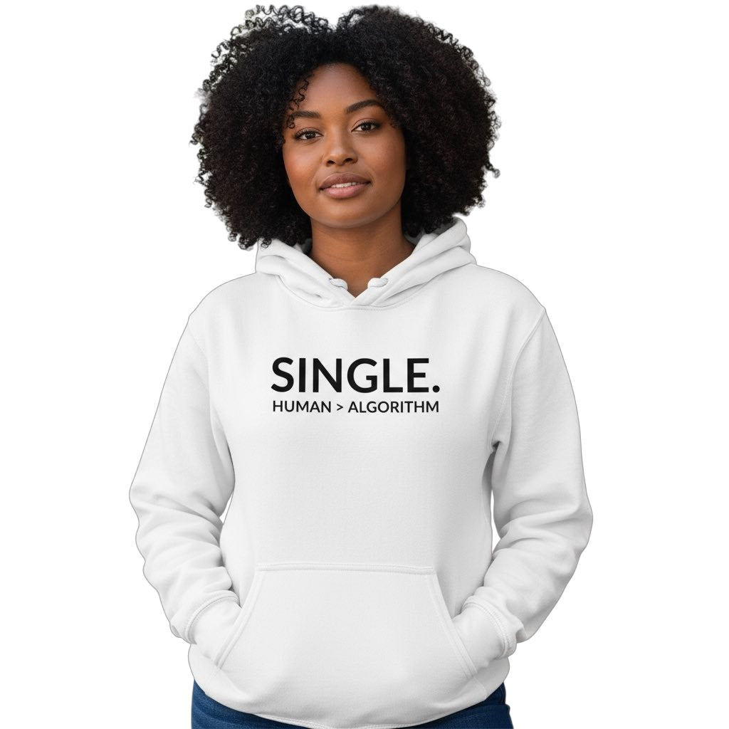 single. hoodie | white | bold uppercase design
