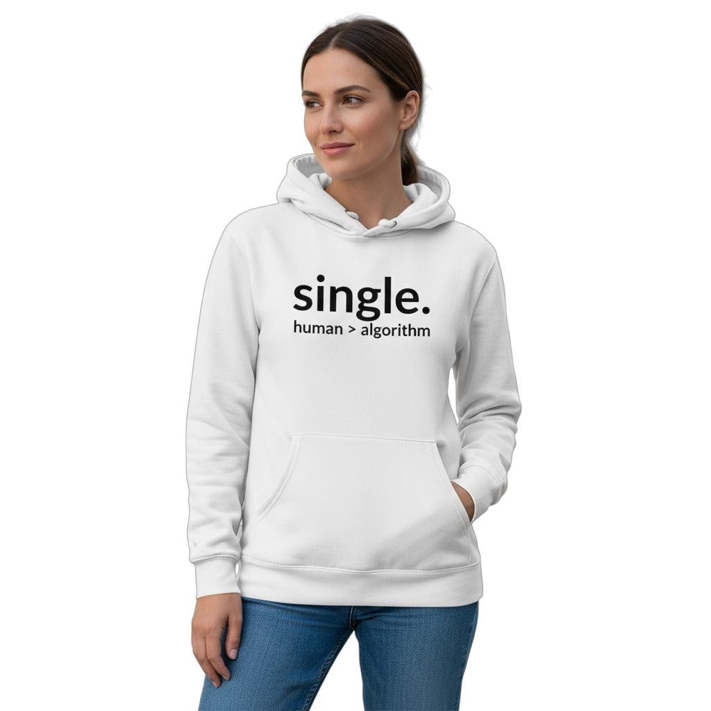 single. hoodie | white | soft lowercase design
